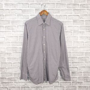 CANALI 1934 Men's Button Down Shirt in Blue Brown check Cotton Sz Large